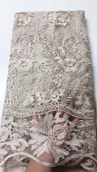 

luxury High Quality 5 yards 3d Handmade Beads Lace Embroidery African Lace Fabric For Nigerian Bridal Dress FJU22