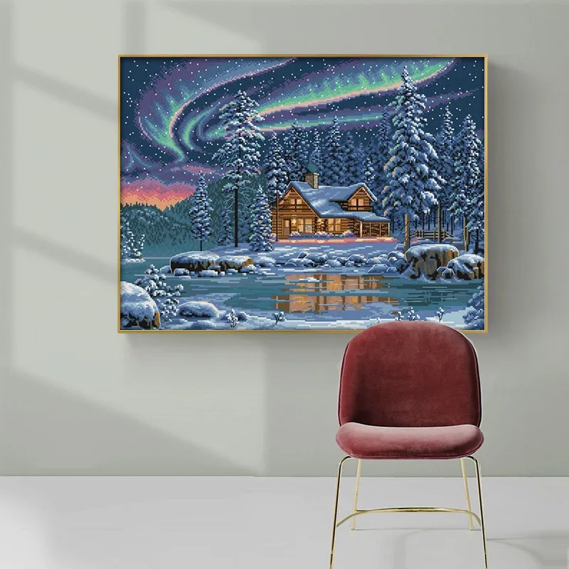 The Aurora Borealis Counted Cross Stitch Kits Unprinted Fabric Embroidery Needlework Sets 11 14CT DIY Home Decor Canvas Painting