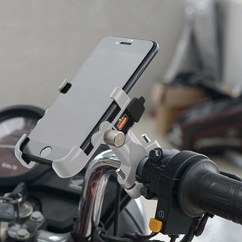 Алюминиевый держатель для телефона мотоцикла QC3.0 с быстрой зарядкой, 1 шт., кронштейн заднего вида для 4-6,2 дюймов, крепление для телефона, серый/черный