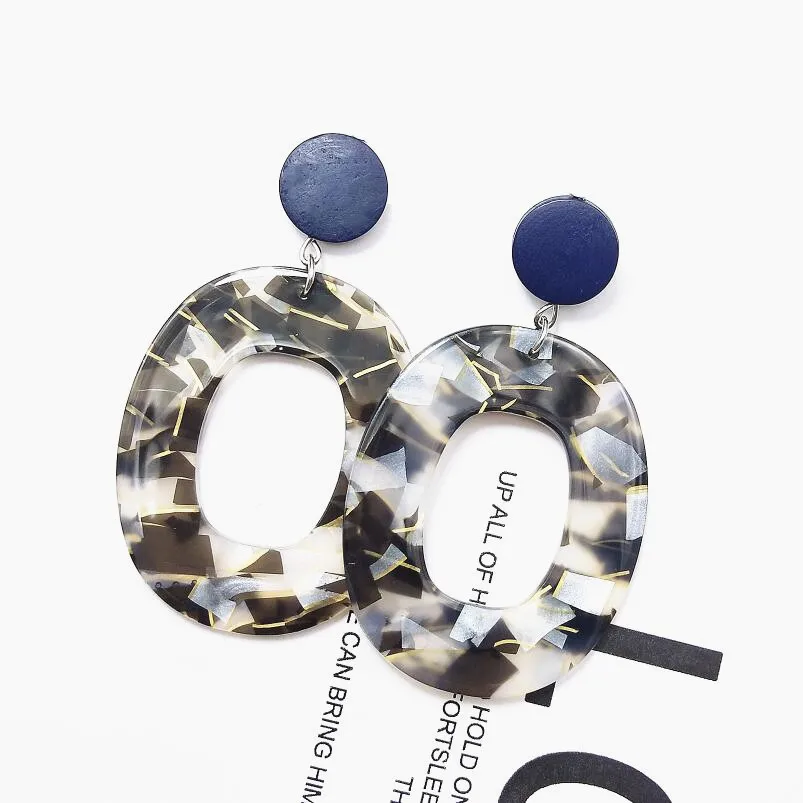 oval black Модные Подвесные серьги большие геометрические Висячие золотые серьги для женщин вечерние ювелирные изделия - Окраска металла: oval black