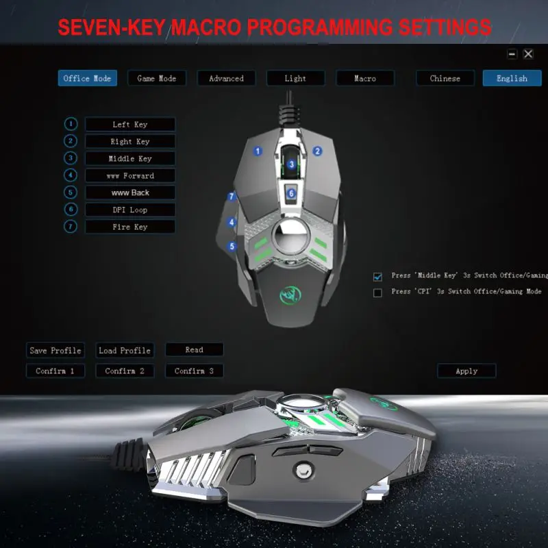 USB игровая мышь 6400 dpi 7Key программируемая проводная мышь для макросъемки эргономичная мышь для ПК и ноутбука