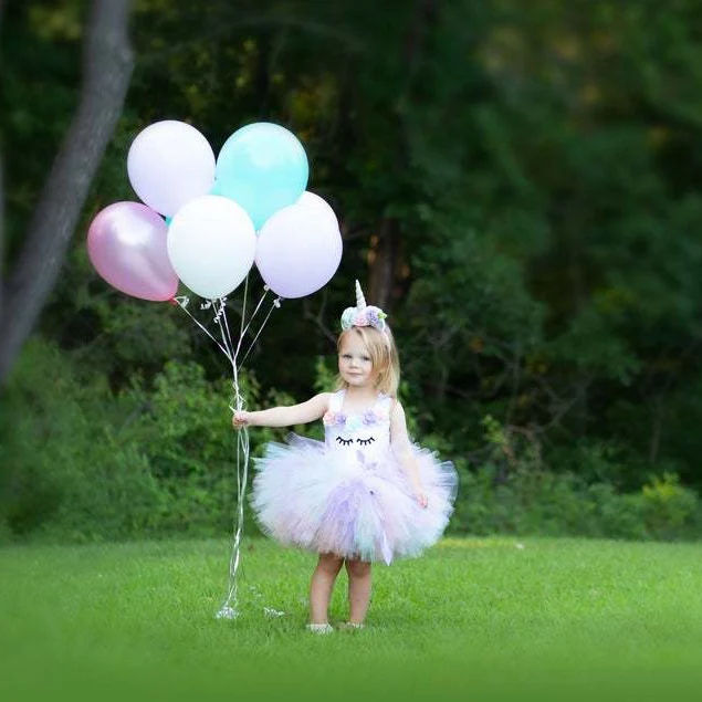 Girls Pastel Unicorn Flower Tutu Dress Kids Crochet Tulle Dress with Hairbow Children Birthday Party Costume Cosplay Dresses