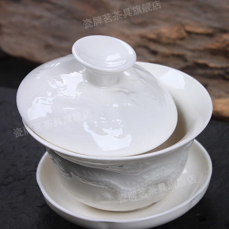 [GRANDNESS] рельефный дракон белый фарфор Gaiwan 100 мл китайская церемония Gaiwan чай Супница керамическая