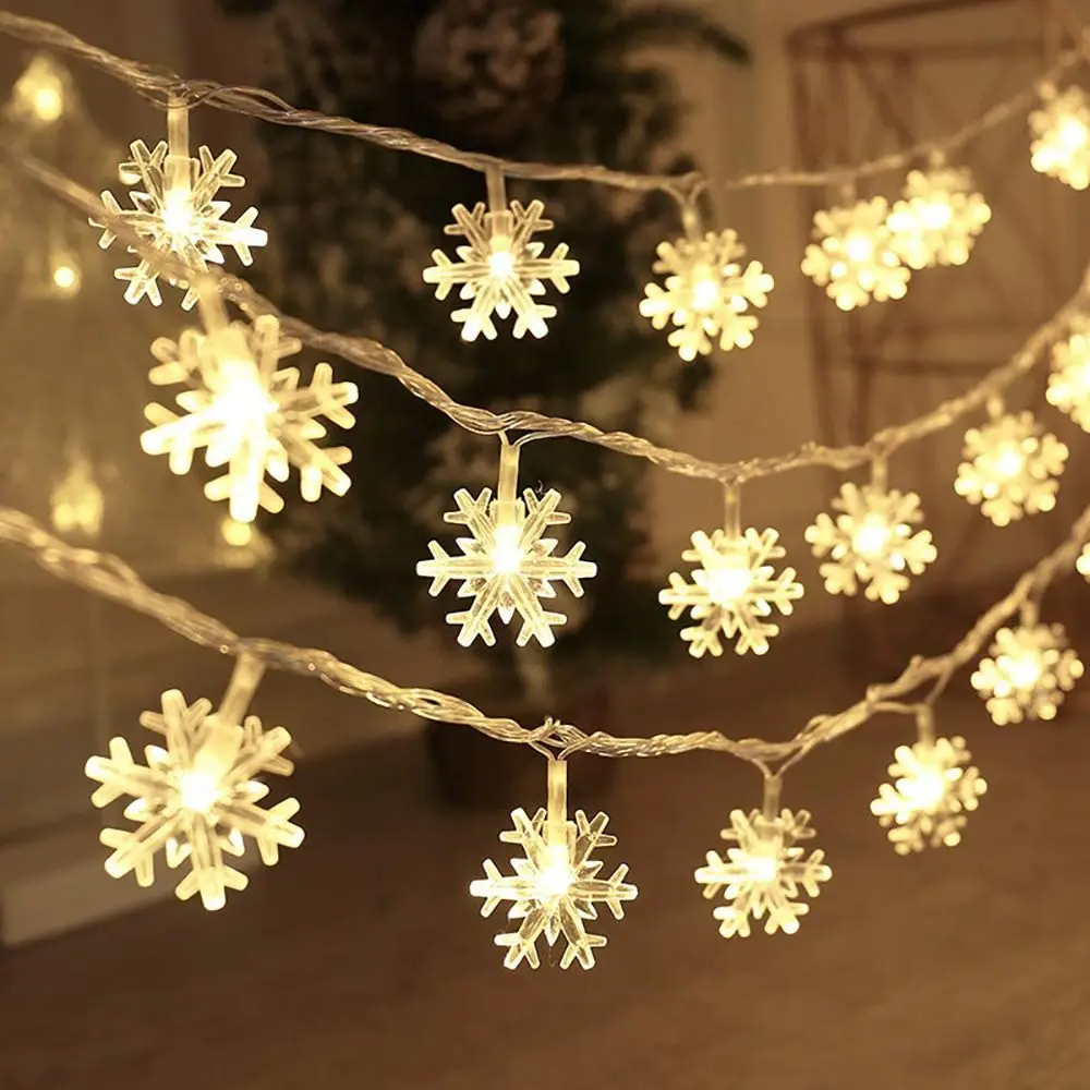 

6M10M 20M 30M 220V EU /110V US LED Christmas Snowflake Garland String Fairy Lights Outdoor For Wedding Party Bar New Year Decor