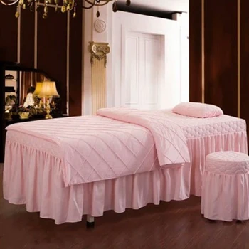 

Beauty Table Bed Set with Pillow Hole, Fitted Table Skirt, Pillow Cover, Stool Cover, Spa Blanket, 4-Piece, Spa Table Sheet Bed