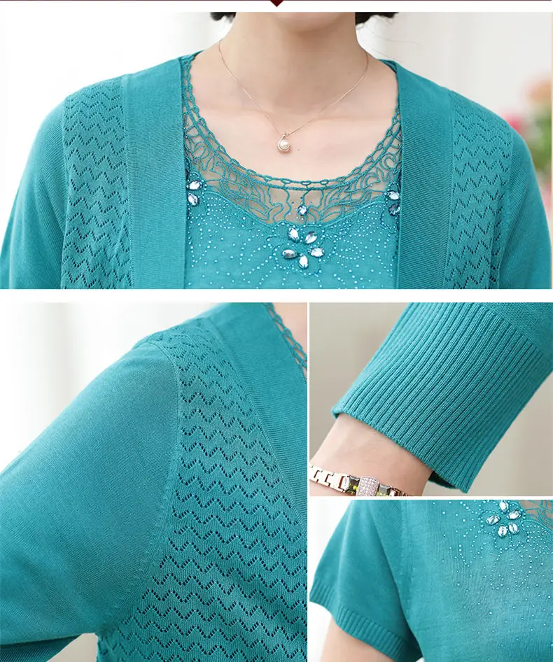 Осень осень зима мать из двух частей набор blusa tricot женщин среднего возраста вязаный свитер Женский Плюс Размер кардиганы S1117