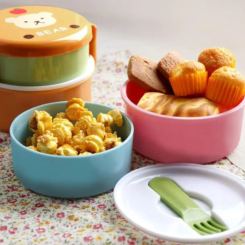 

Creative Cartoon Kids Lunch Bento Box For Children Food Thermos Heated Container With 2 Food Divided Layers Kitchen Dining Tools