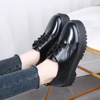 

British Style Womens Derby Shoes Casual Female Sneakers Round Toe Clogs Platform Women's Heels Flats Preppy Leather New Z15-45