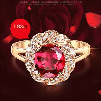 

14k rose gold color flower red crystal ruby gemstones diamonds rings for women jewelry bijoux gift wedding ring party accessory