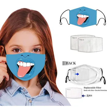 

Cute Kids Children Cartoon Mask Adjustable Dust-Proof Face Mask Washable Safet Protect Face Mask 2 Filter Fabric Mask mascarilla