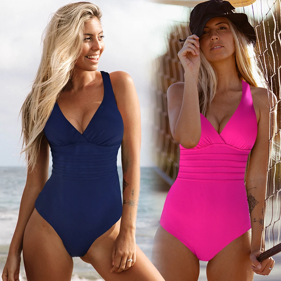 

PARAKINI 2019 New One Piece Swimsuit Women Vintage Bathing Suits Plus Size Swimwear Beach Padded Print Swim Wear Solid Monokinis