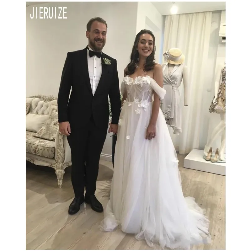 JIERUIZE элегантные свадебные платья с цветами, с открытыми плечами, на шнуровке сзади, тюлевые БОБО Свадебные платья для невесты, robe de mariee