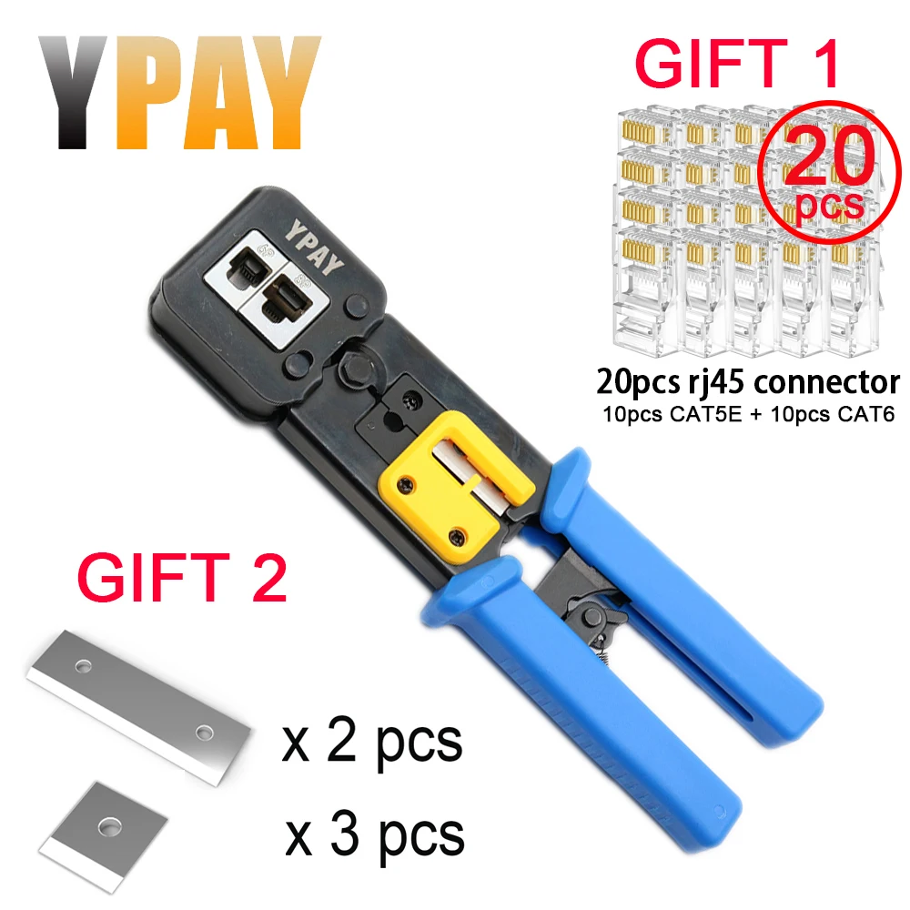 Ypay ez rj45 cabo crimper rg45 ferramentas de rede alicates rj12 cat5 cat6 8p 6p rj 45 stripper prensagem pinça clipe multifunções