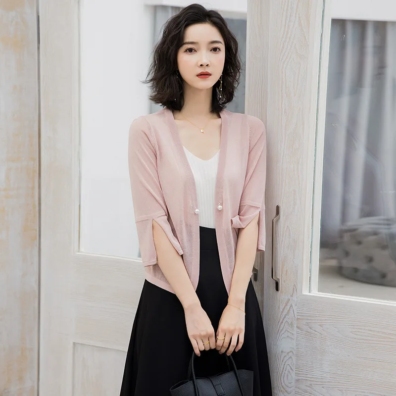 Knitted Cardigan WOMEN Spring and Summer New arrival Linen Knitwear Jacket Air Conditioner Thin Sweater M1350 |