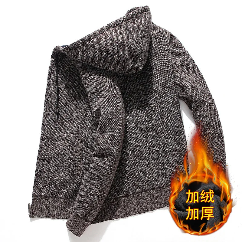 Plus Velvet Cardigan Men's Warm Fashion Solid Color Casual Knit Sweater Jacket Man Wild Loose Hooded Sweater Male Clothes Plus Velvet Cardigan Men's Warm Fashion Solid Color Casual Knit Sweater Jacket Man Wild Loose Hooded Sweater Male Clothes