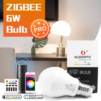 

GLEDOPTO ZigBee 3.0 Smart LED Bulb Pro RGBCCT E27 E26 6W Light Bulb Work with Amazon Echo Plus SmartThings APP/Voice/RF Remote