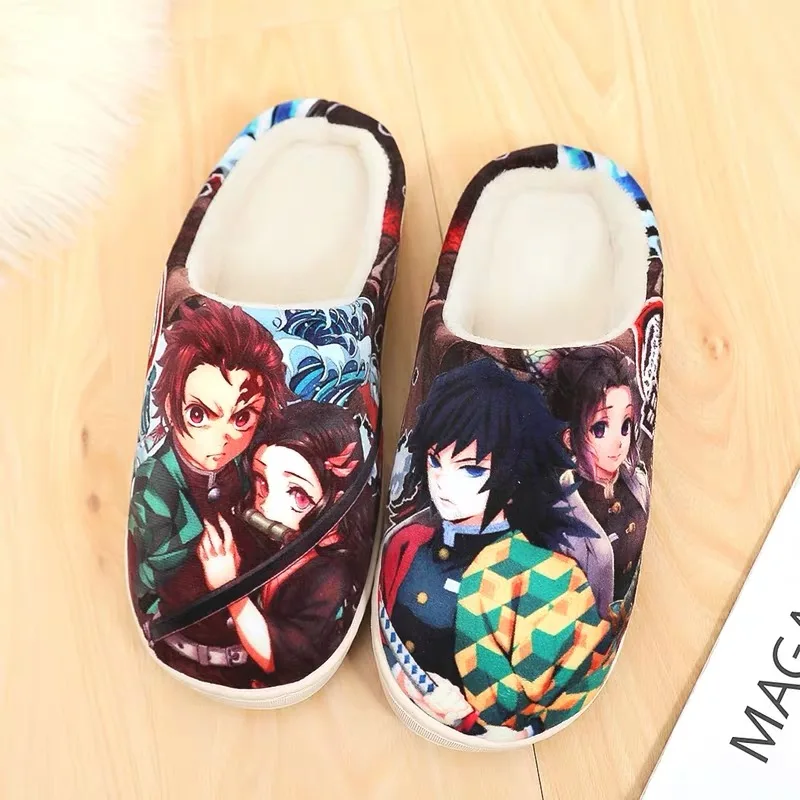 Зимние хлопковые тапочки с аниме «Demon Slayer»: Kimetsu no Yaiba Kamado Nezuko унисекс; мужские и женские тапочки с героями мультфильмов