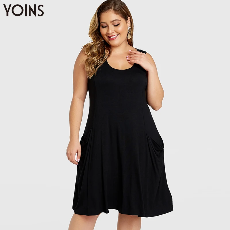 casual sleeveless round neck plus size dress