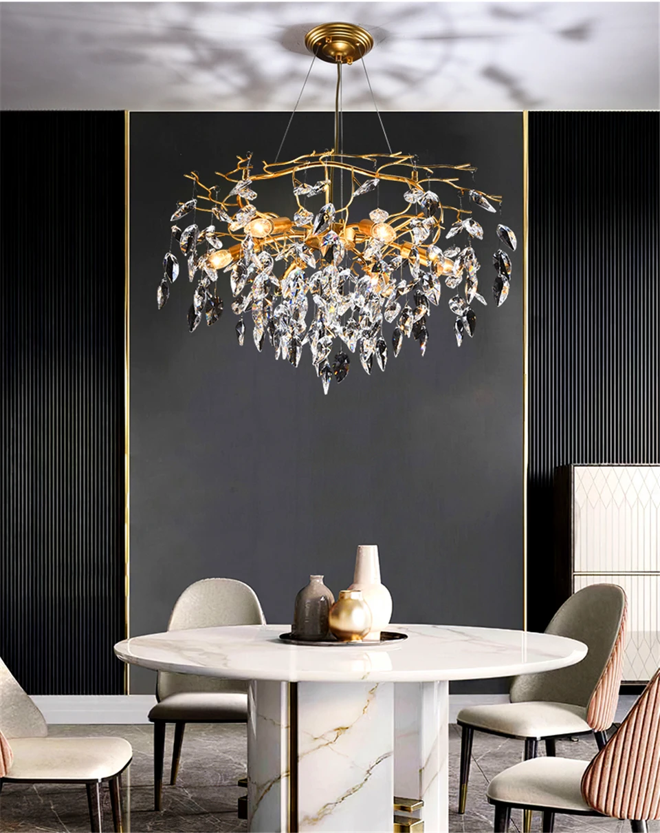 Modern Luster Gold LED Crystal Chandelier for Living Room Hanging Lamp Hotel Hall Art Indoor Decor Nordic Chandelier Lighting
