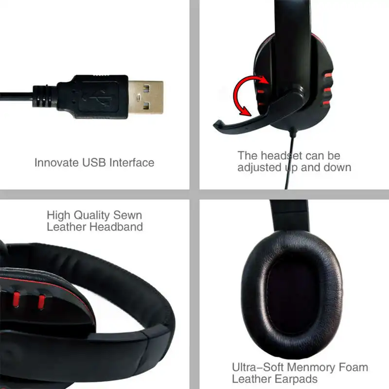 Usb Wired Gaming Earphone Adjustable Volume Control Headphone Stereo Sound Noise Canceling Headset With Microphone