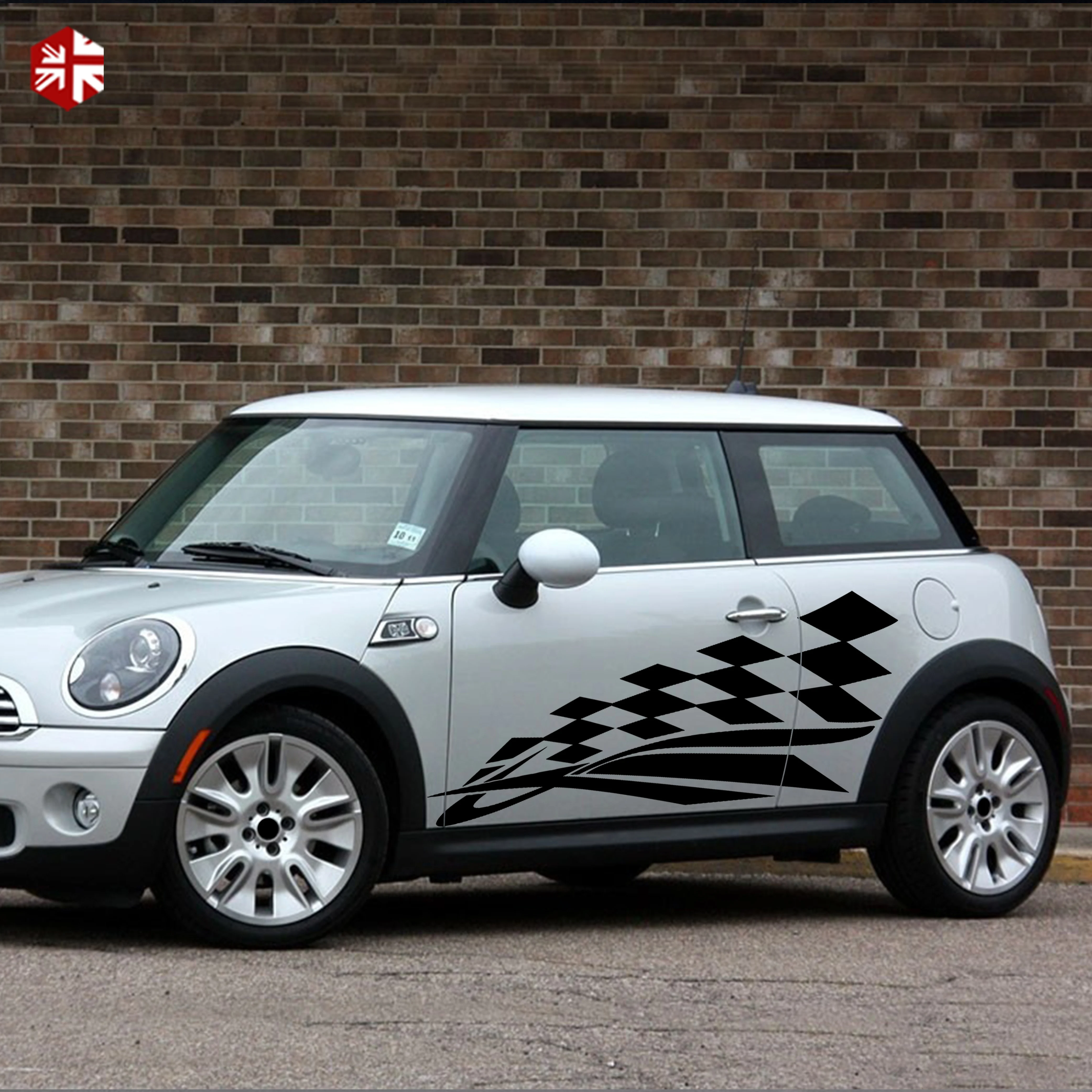 2X Checkered Flag Styling Car Door Side Stripes Body Vinyl Decal For MINI Cooper S R56 2006-2013 One JCW Accessories