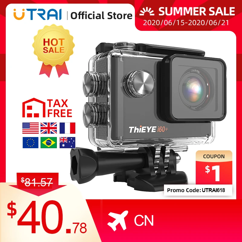 Экшн камера ThiEYE 4K i60 Спортивная 60 м водонепроницаемая Ultra HD 30 кадров/с Wi Fi 2 0 дюйма