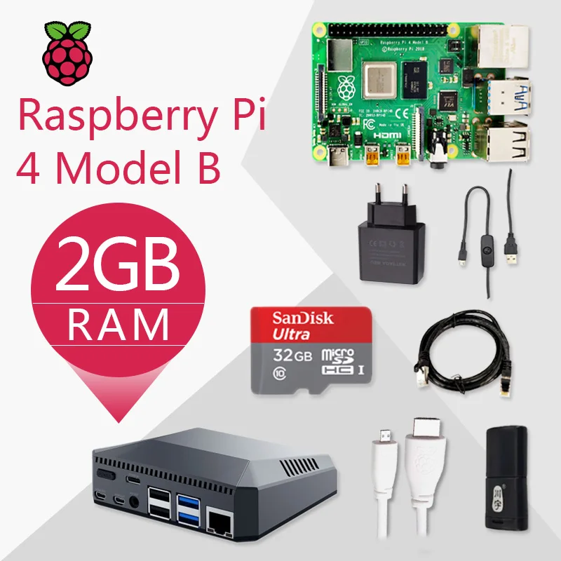 Raspberry Pi 4 Модель B 2G Комплект Pi 4 плата Micro HDMI кабель источник питания с переключателем чехол с вентилятором радиаторы