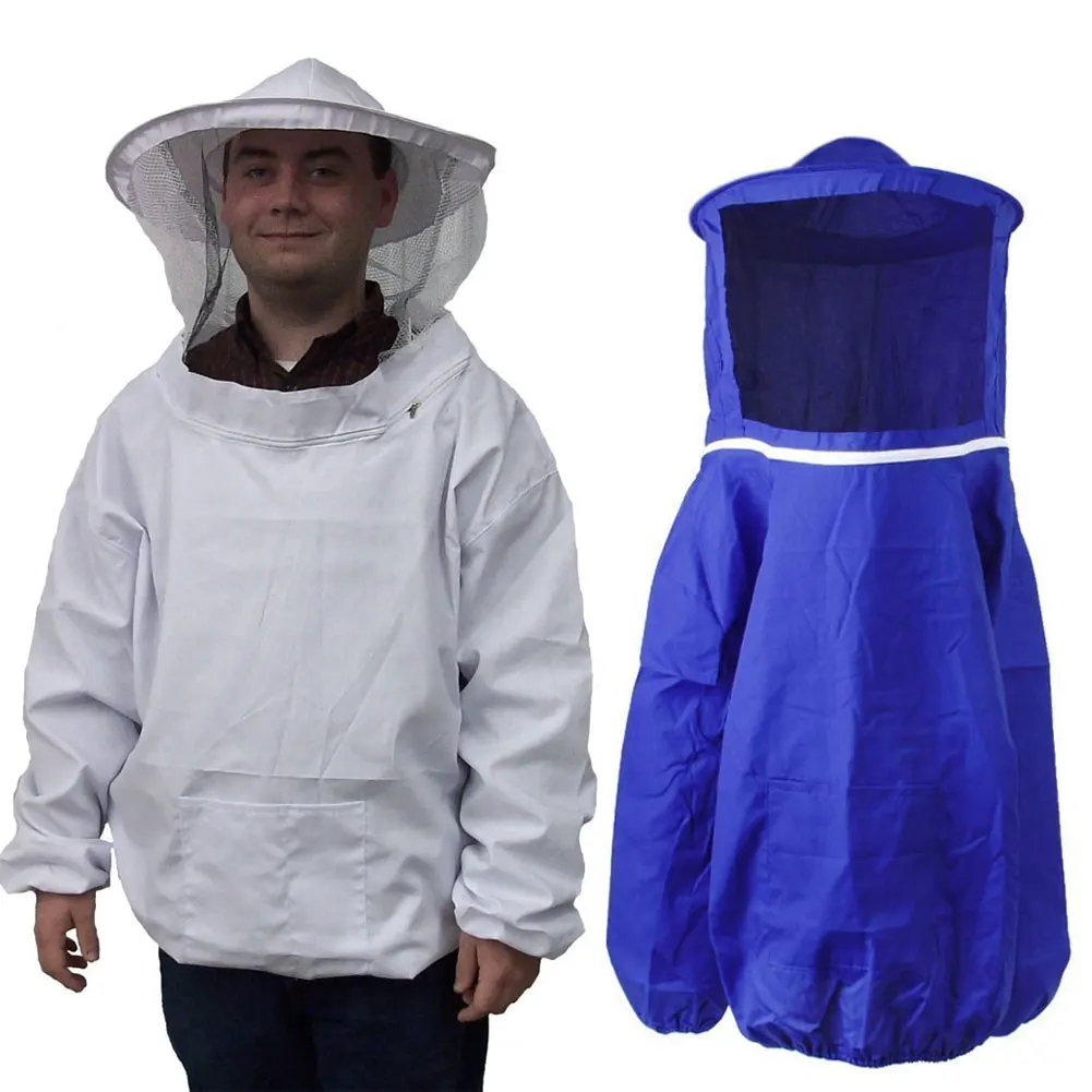 1 x Beekeeping Jacket Veil Bee Keeping Hat Sleeve Suit Smock Equipment White 