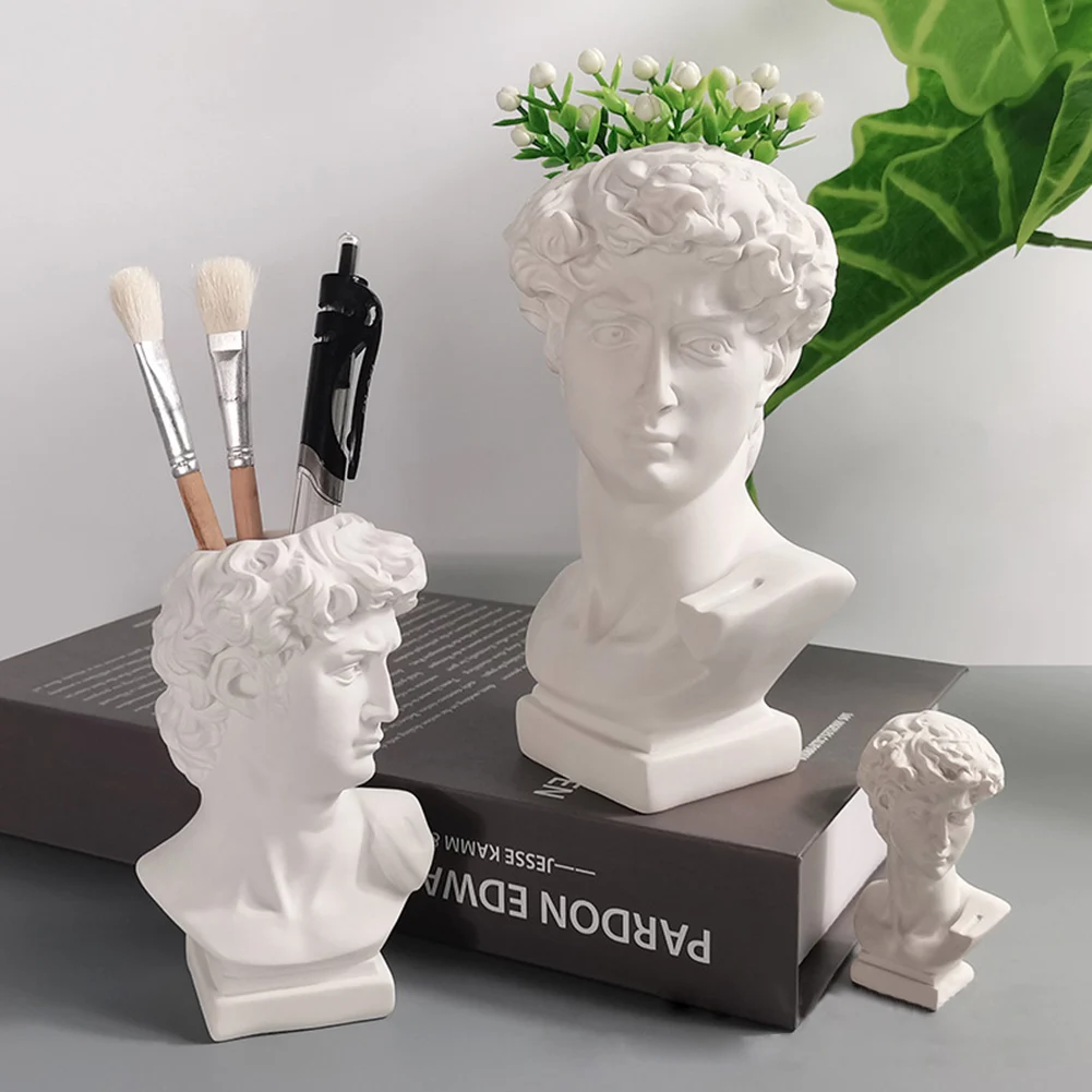 Unique David Head Sculpture Vase Flower Pot Decor Pen Holder Makeup Brush Holder 