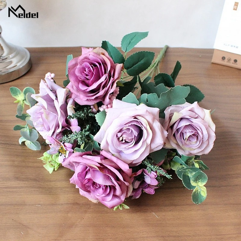 Meldel искусственный цветок для свадьбы букет невесты держатель для букетов синий шелк розы свадебные букеты для букет невесты Mariage - Цвет: purple
