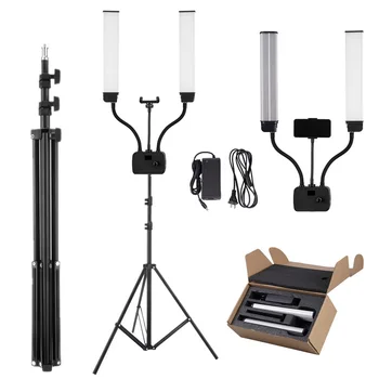 

New Photo Studio Double Arms Fill Ring 2m light stand Tripod Long LED Strips add Stand 3000K-600K LED For Camera