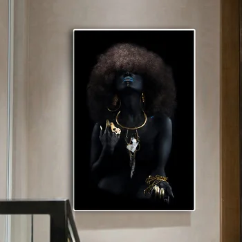 

Abstract Gold Sexy Girl Black African Woman Oil Painting on Canvas Posters and Prints Cuadros Wall Art Pictures For Living Room