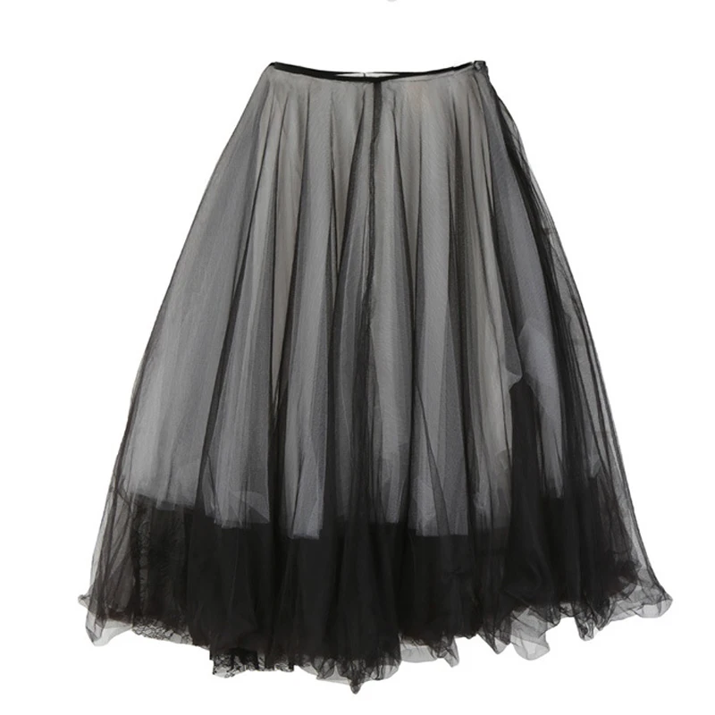Korean version of high waist lace skirt, women's fashion casual black and white mesh skirt tutu
