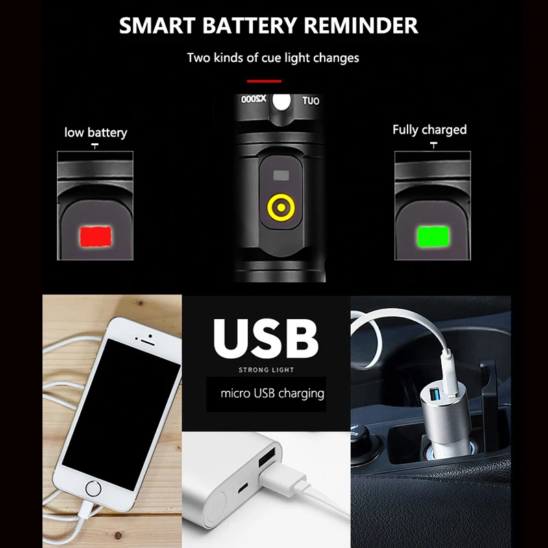 Яркий светодиодный фонарик XHP50 высокой мощности с usb-зарядкой, водонепроницаемый, с 3 режимами масштабирования, защищающий Электрический фонарь z90