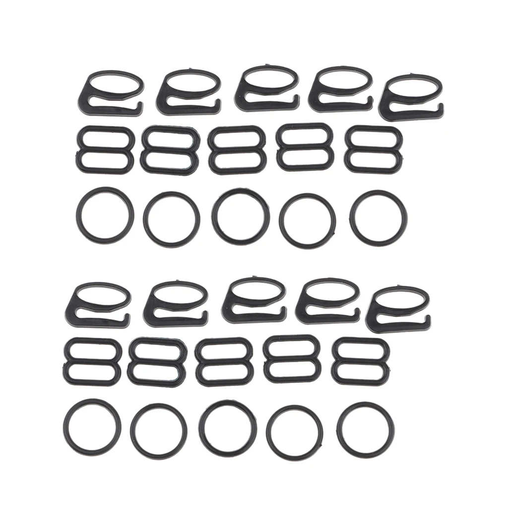 20 комплектов черный бюстгальтер пластиковый ремешок регулятор слайдер/Крючки/уплотнительное кольцо белье ремесло