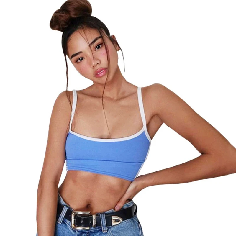Открытая спина синий женский короткий соблазнительный u-образный вырез Camis летние свободные укороченные женские безрукавки вечерние жилеты