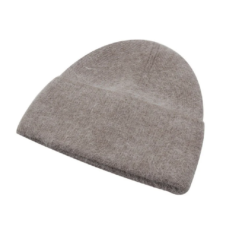 

Winter Beanie Women Knitting Rabbit Fur Solid Hat Warm Soft Brimless Baggy Melon Cap Outdoor Striped Retro Portable Beret