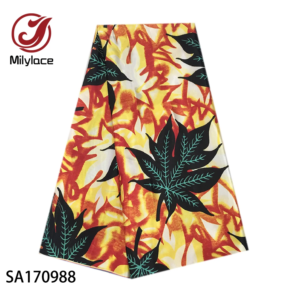 Высокое качество африканская атласная ткань с принтом модный дизайн цифровая печать Блестящая Атласная Ткань 5 ярдов для одежды SA170978-990