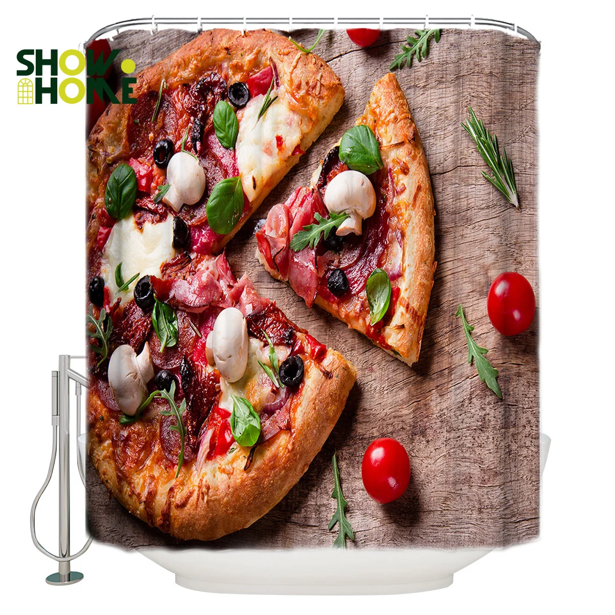 

SHOWHOME Shower Curtain Pizza Pattern Shower Curtain Bathroom Decor
