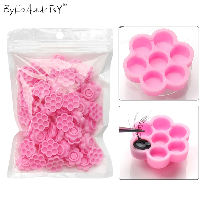 100Pcs Flower Beauty Eyelash Extension Glue Holder Epoxy Cup Delay Cup Grafting Eyelash Makeup Tool Tattoo Adhesive Pigment Cups