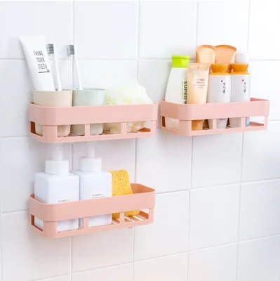 3 pcs pink 3 шт., полка для ванной комнаты, самоклеящаяся полка для хранения, без ударов, туалет, ванная комната, туалетный столик, настенный, для хранения в ванной, 3 цвета - Цвет: 3 pcs pink
