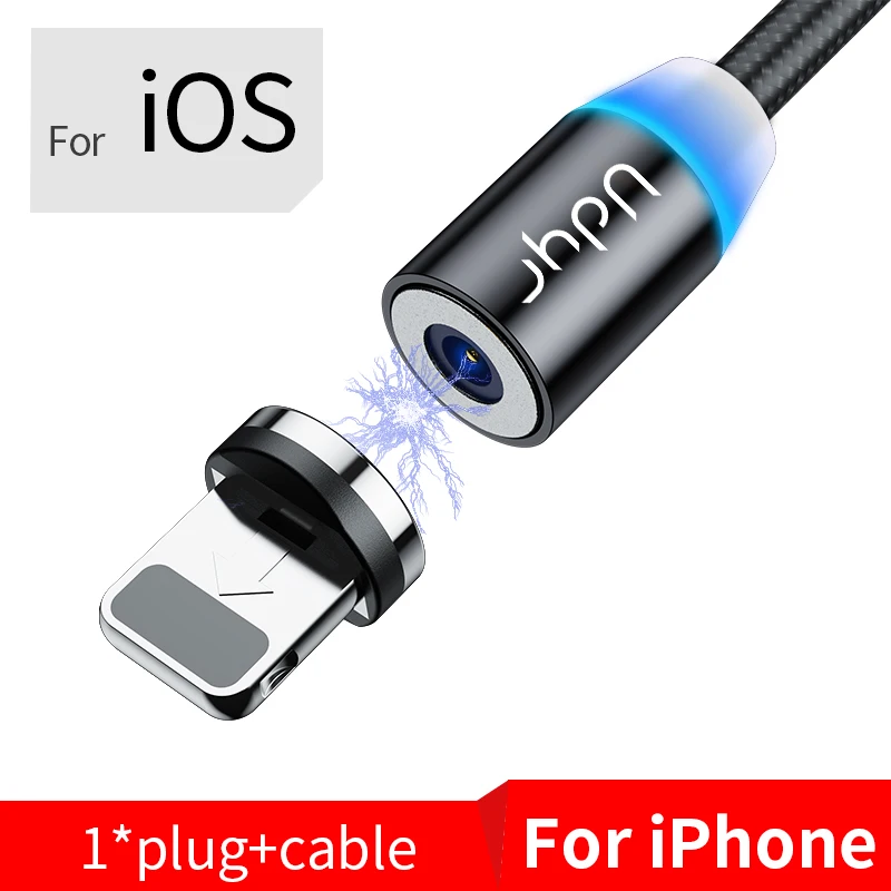 Black iOS Cable Udyr 2 м Магнитный кабель Micro usb type C кабель для iPhone xs samsung Быстрая зарядка магнитное зарядное устройство USB Кабели Шнур для мобильного телефона - Цвет: Black iOS Cable