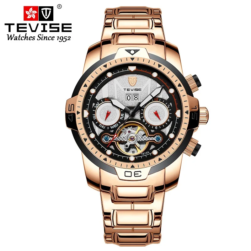 Big Man Watch TEVISE T816A Tourbillon Week Date Month Automatic Mechanical Wristwatch Luminous Hand Scale Watch Men Dropshipping (15)