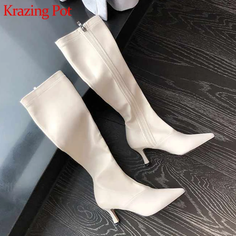 Ботинки krazing pot из коровьей кожи Брендовая обувь острый носок на высоком каблуке