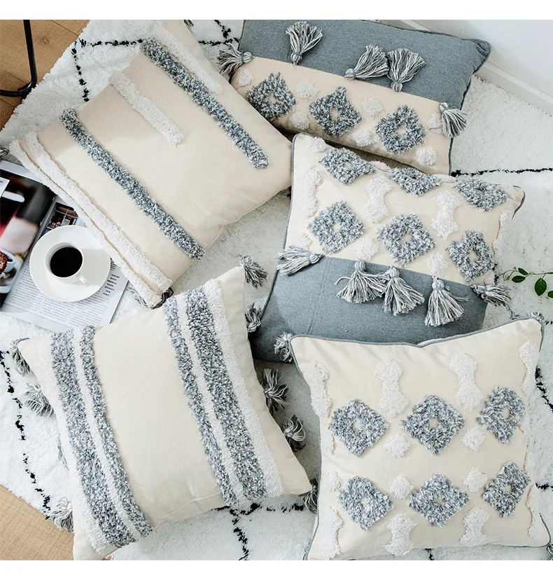 Moroccon Хлопок Чехол для подушки с вышивкой серый геометрический декоративная подушка для дома крышка Рождественский подарок Диван-Подушка Чехол размером 45*45 см