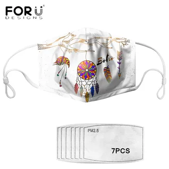 

FORUDESIGNS Harajuku Half Face Cover Masks Boho Style Art Printed Mouth Mascara Washable Reusable Tapabocas PM 2.5Filters