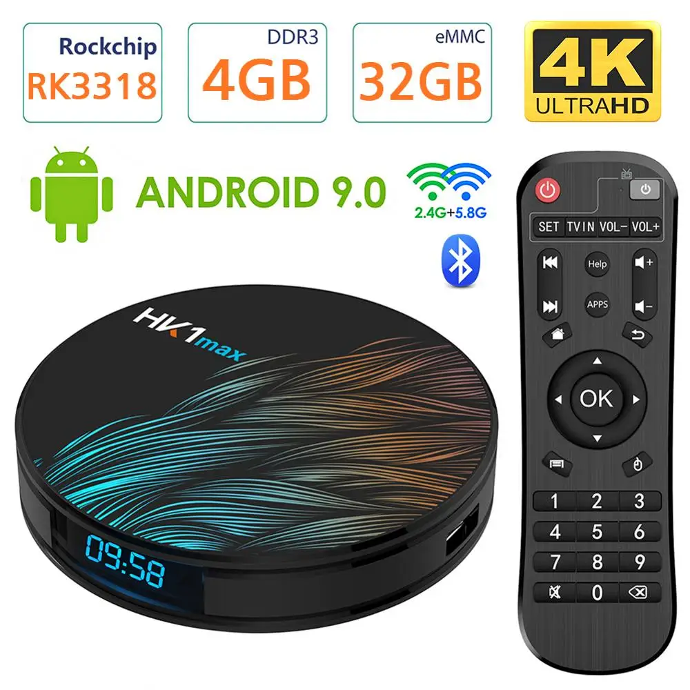 Android Box 9,0, HK1 MAX 4 ГБ/32 ГБ RK3318 четырехъядерный 64 бит 2,4 ГГц/5,0 ГГц WiFi BT 4,0 HDMI 4K VP9 3D Smart tv Box - Цвет: EU plug