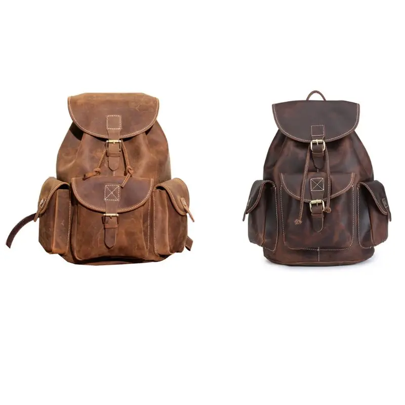 Leather Backpack Vintage Genuine Leather Travel Backpacks Rucksack School Laptop Camping Hiking Bag for College F42A