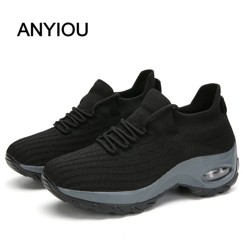 

ANYIOU 2020 Fashion Flat Mesh Woman Ladies Slip On Women's Shoes Casual Vulcanized Shoes Woman Mesh Sneakers Plus Size 35-42