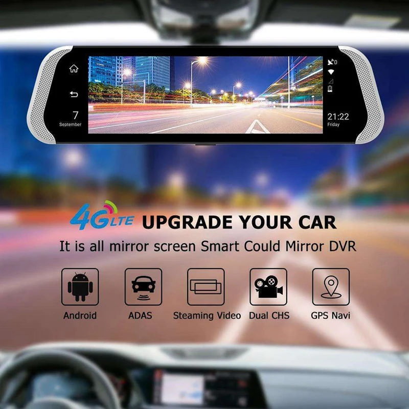 

10 Inch 4G Car Rearview Mirror Dvr Camera Dual Lens Android 5.1 Dash Cam App Adas Warning Bluetooth Dual Lens G-Sensor Dvr